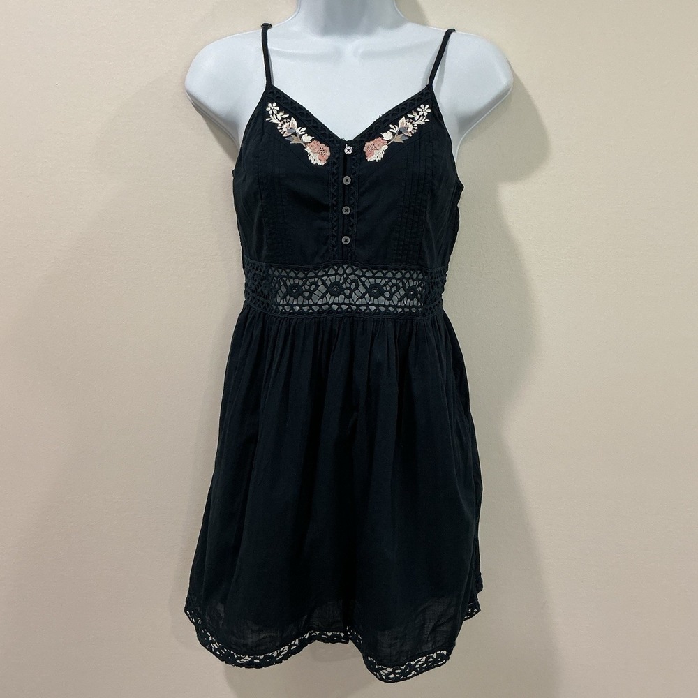 Abercrombie & Fitch Navy Crochet Waist Dress Smocked Embroidery Floral Small